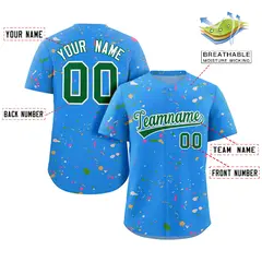 Powder Blue Kelly Green-White Splash Graffiti Baseball Jersey 2