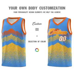 Powder Blue Khaki Mountain Fade Gradient Basketball Jersey 3