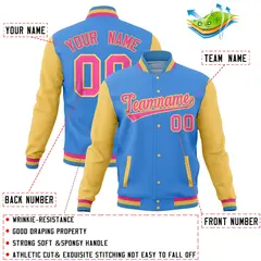 Powder Blue Khaki Raglan Full-Snap Varsity Letterman Jacket 4