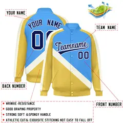 Powder Blue Khaki Raglan Varsity Full-Snap Letterman Baseball Jacket 2