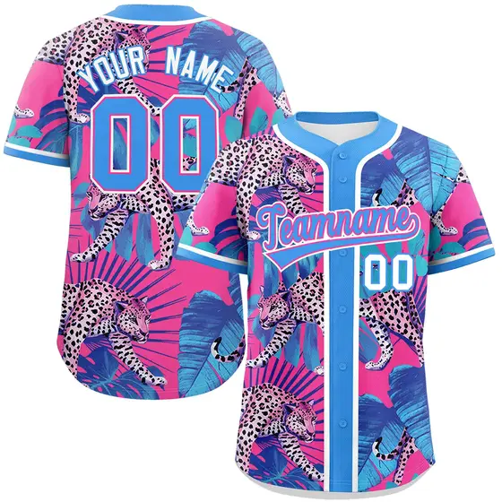 Powder Blue Leopard Graffiti Baseball Jersey