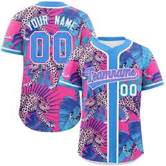 Powder Blue Leopard Graffiti Baseball Jersey