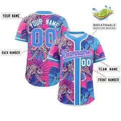 Powder Blue Leopard Graffiti Baseball Jersey 2