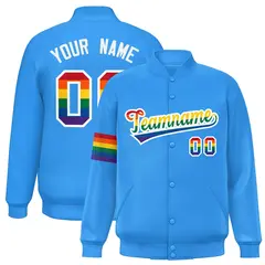 Powder Blue LGBT Rainbow Pride Letterman Baseball Jacket