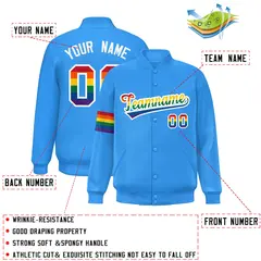 Powder Blue LGBT Rainbow Pride Letterman Baseball Jacket 2