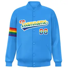 Powder Blue LGBT Rainbow Pride Letterman Baseball Jacket 3