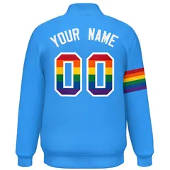 Powder Blue LGBT Rainbow Pride Letterman Baseball Jacket 4