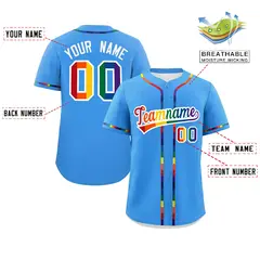 Powder Blue LGBT Rainbow Pride Month Baseball Jersey 2