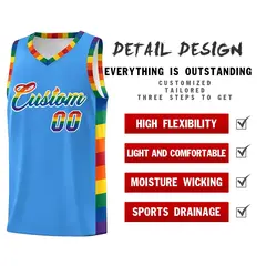 Powder Blue LGBT Rainbow Pride Month Basketball Jersey 2