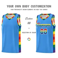Powder Blue LGBT Rainbow Pride Month Basketball Jersey 3