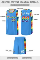 Powder Blue LGBT Rainbow Pride Month Basketball Jersey 5