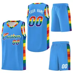 Powder Blue LGBT Rainbow Pride Month Basketball Jersey 6