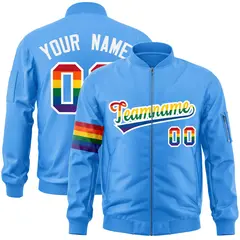Powder Blue LGBT Rainbow Pride Month Letterman Bomber Jacket