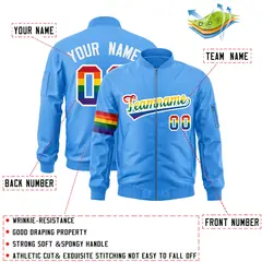 Powder Blue LGBT Rainbow Pride Month Letterman Bomber Jacket 2