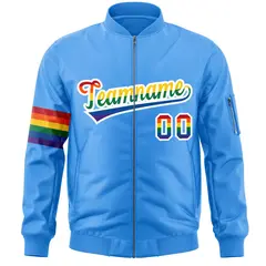 Powder Blue LGBT Rainbow Pride Month Letterman Bomber Jacket 3