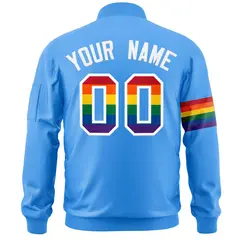 Powder Blue LGBT Rainbow Pride Month Letterman Bomber Jacket 4