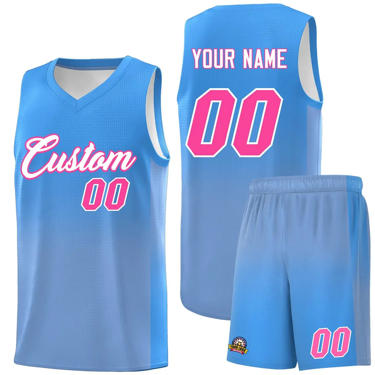 Powder Blue Light Blue Gradient Basketball Jersey