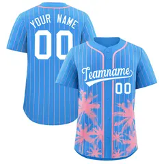 Powder Blue Light Pink Coconut Tree Pinstripe Baseball Jersey 1