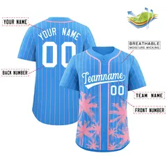 Powder Blue Light Pink Coconut Tree Pinstripe Baseball Jersey 2