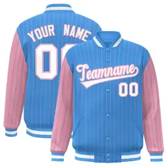 Powder Blue Light Pink Pinstripe Raglan Varsity Letterman Baseball Jacket 1