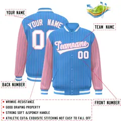 Powder Blue Light Pink Pinstripe Raglan Varsity Letterman Baseball Jacket 2