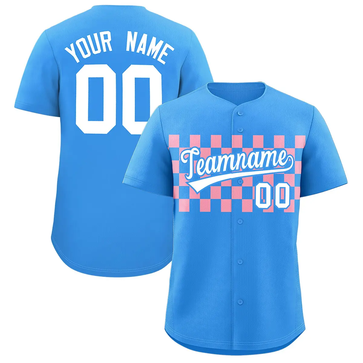 Powder Blue Light Pink Plaid Baseball Jersey