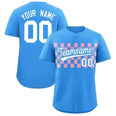 Powder Blue Light Pink Plaid Baseball Jersey 1