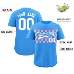 Powder Blue Light Pink Plaid Baseball Jersey 2