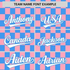 Powder Blue Light Pink Plaid Baseball Jersey 3