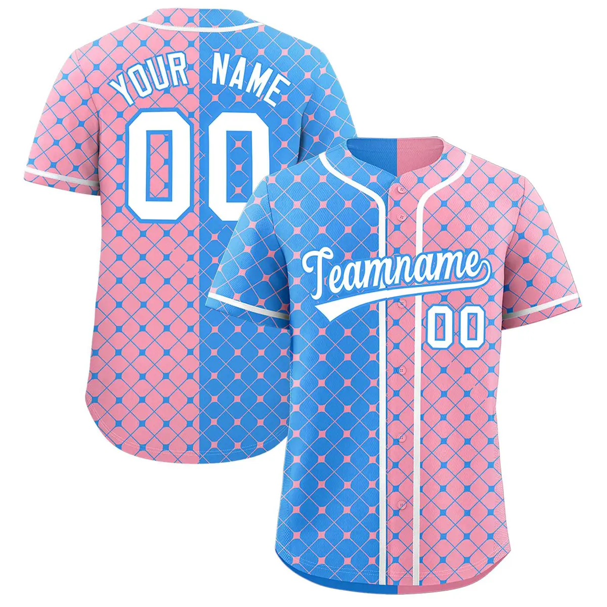 Powder Blue Light Pink Plaid Split Authentic Baseball Jersey