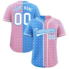 Powder Blue Light Pink Plaid Split Authentic Baseball Jersey