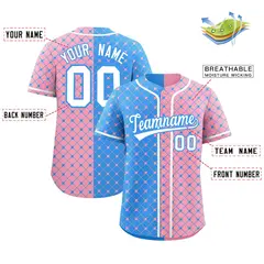 Powder Blue Light Pink Plaid Split Authentic Baseball Jersey 2