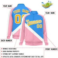 Powder Blue Light Pink Raglan Full-Snap Letterman Baseball Jacket 2