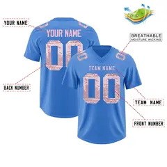 Powder Blue Light Pink Sequin Lettering Football Jersey 2