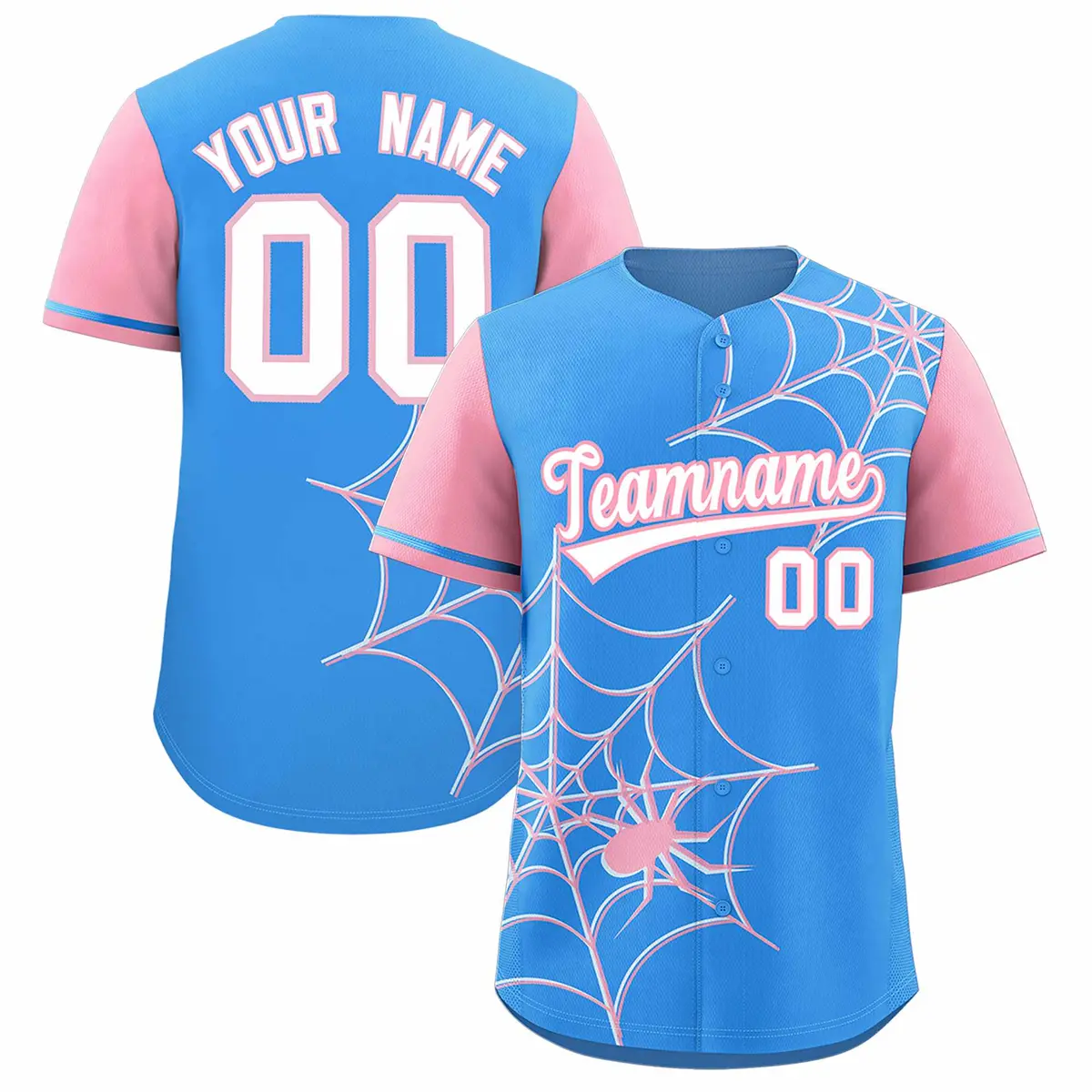 Powder Blue Light Pink Spider Web Raglan Baseball Jersey