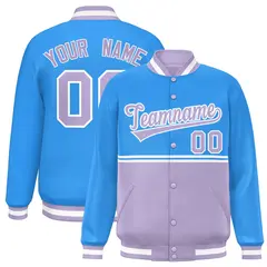 Powder Blue Light Purple Color Block Varsity Full-Snap Letterman Jacket