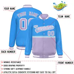 Powder Blue Light Purple Color Block Varsity Full-Snap Letterman Jacket 2