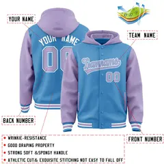 Powder Blue Light Purple Raglan Varsity Full-Snap Letterman Jacket Hoodie 4