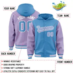 Powder Blue Light Purple Raglan Varsity Full-Snap Letterman Jacket Hoodie 4