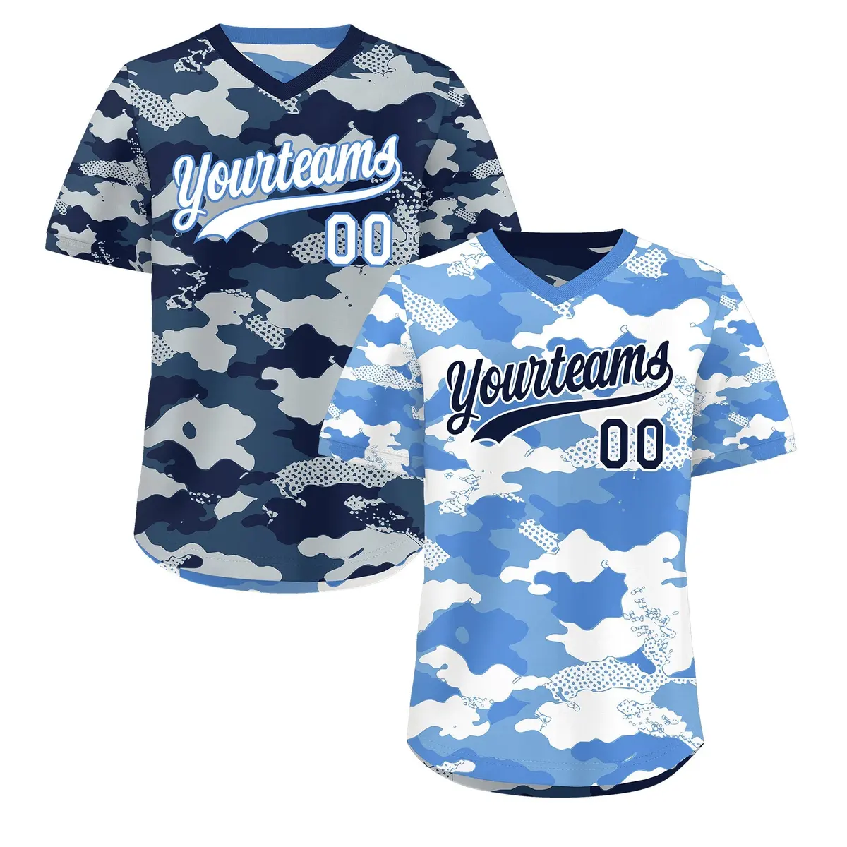 Powder Blue Midnight Blue Silver Camo Reversible Pullover Baseball Jersey