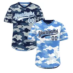 Powder Blue Midnight Blue Silver Camo Reversible Pullover Baseball Jersey