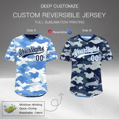 Powder Blue Midnight Blue Silver Camo Reversible Pullover Baseball Jersey 2