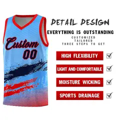 Powder Blue Navy and Red Graffiti Basketball Jersey 2