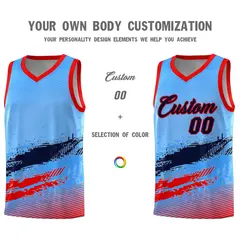 Powder Blue Navy and Red Graffiti Basketball Jersey 3