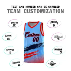Powder Blue Navy and Red Graffiti Basketball Jersey 4
