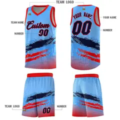 Powder Blue Navy and Red Graffiti Basketball Jersey 5