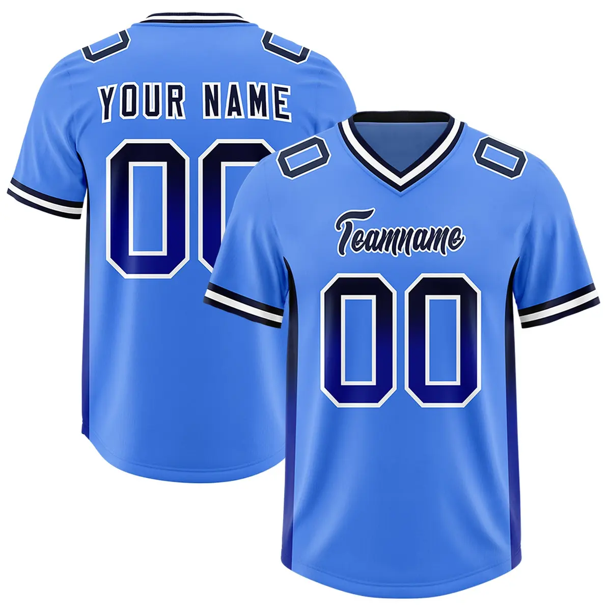 Powder Blue Navy and Royal Gradient Sides Football Jersey