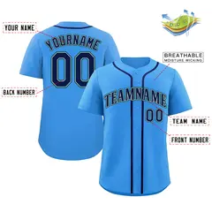 Powder Blue Navy-Aqua Classic Style Baseball Jersey 2