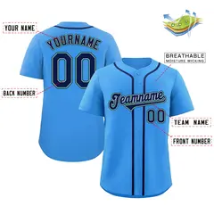 Powder Blue Navy-Aqua Classic Style Baseball Jersey 2