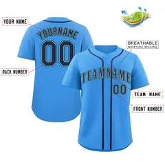 Powder Blue Navy-Aqua Classic Style Baseball Jersey 2